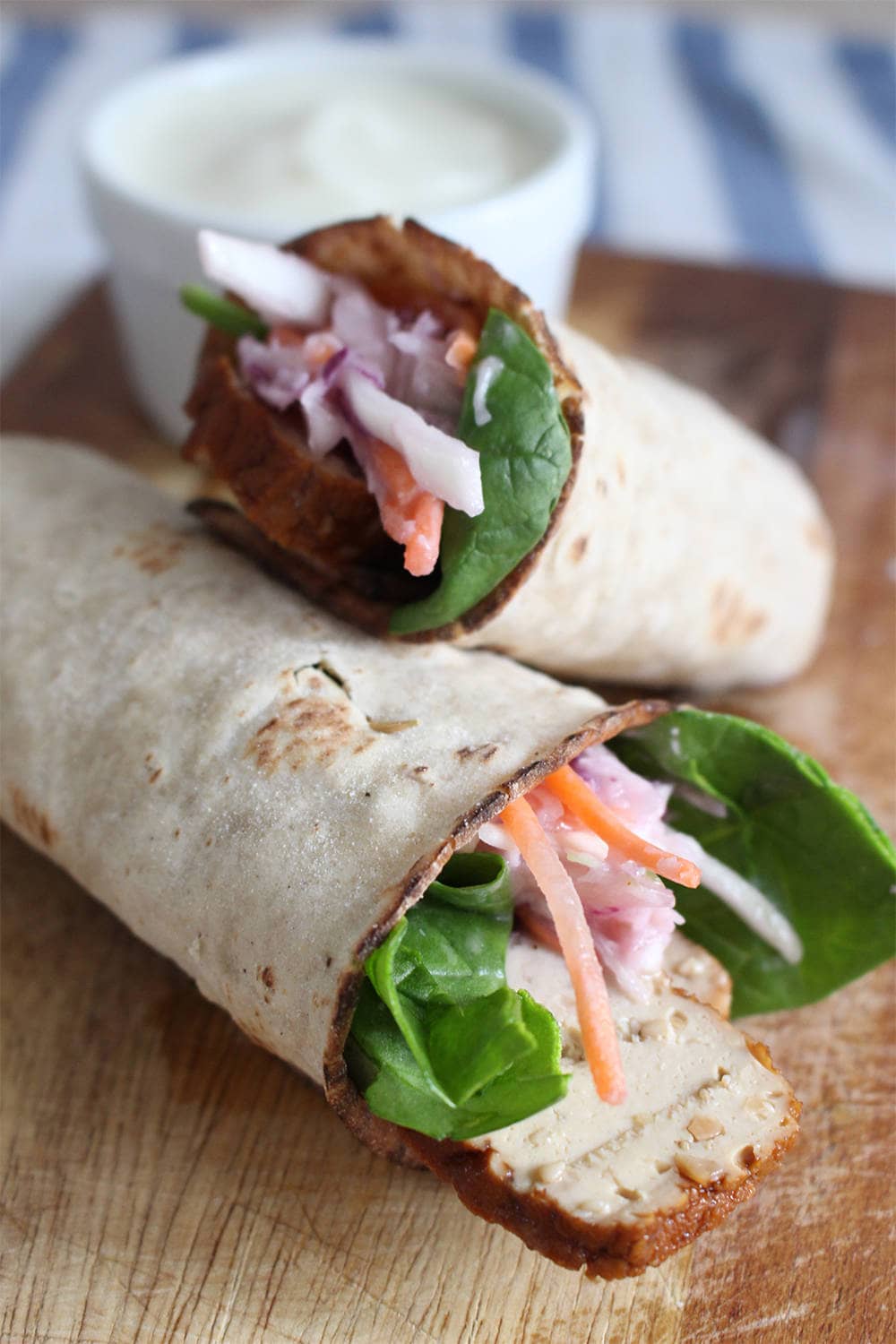 Smoked Tofu and Spicy Vegan Coleslaw Wraps