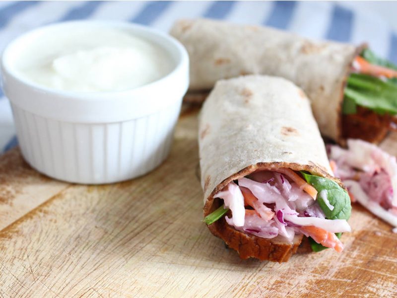 Smoked Tofu and Spicy Vegan Coleslaw Wraps