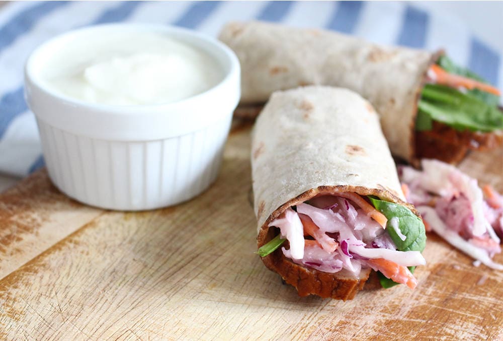 Smoked Tofu and Spicy Vegan Coleslaw Wraps